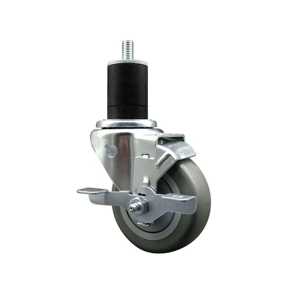 3.5'' Gray Poly Swivel 1-3/4'' Expanding Stem Caster with Brake